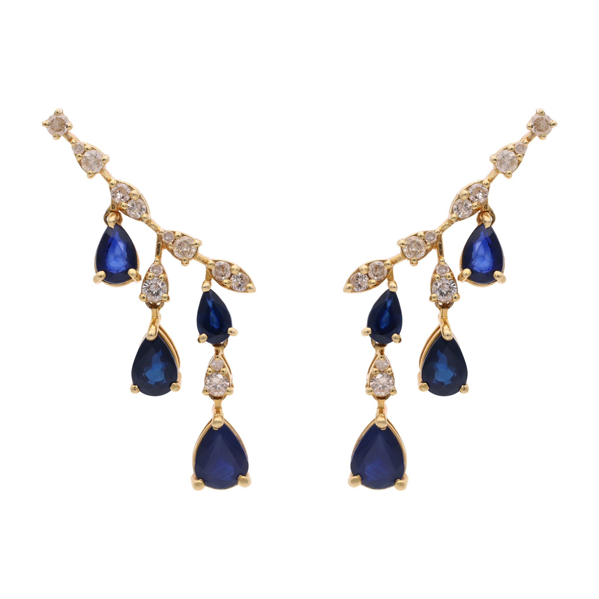 Aretes earclimber zafiros y diamantes 14K