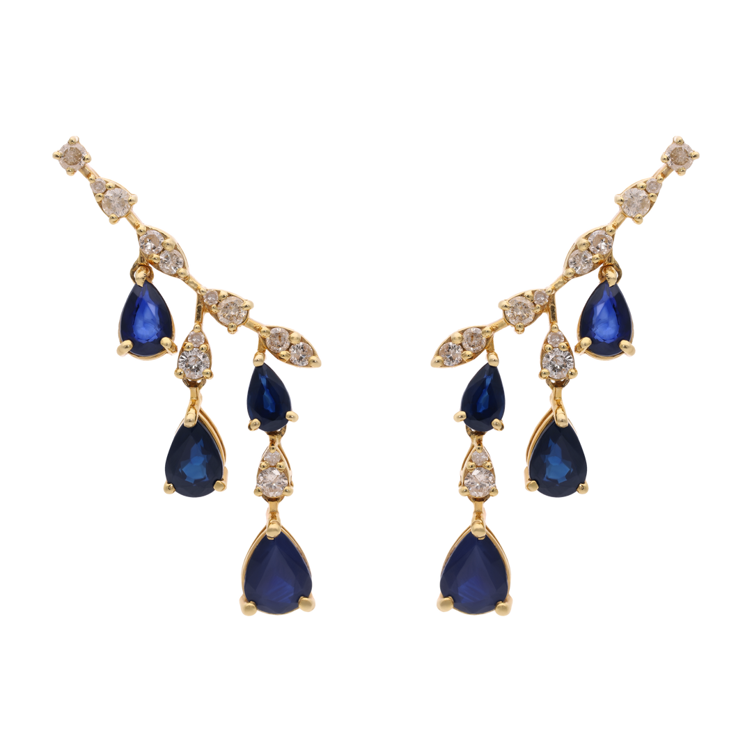 Aretes earclimber zafiros y diamantes 14K