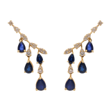 Aretes earclimber zafiros y diamantes 14K