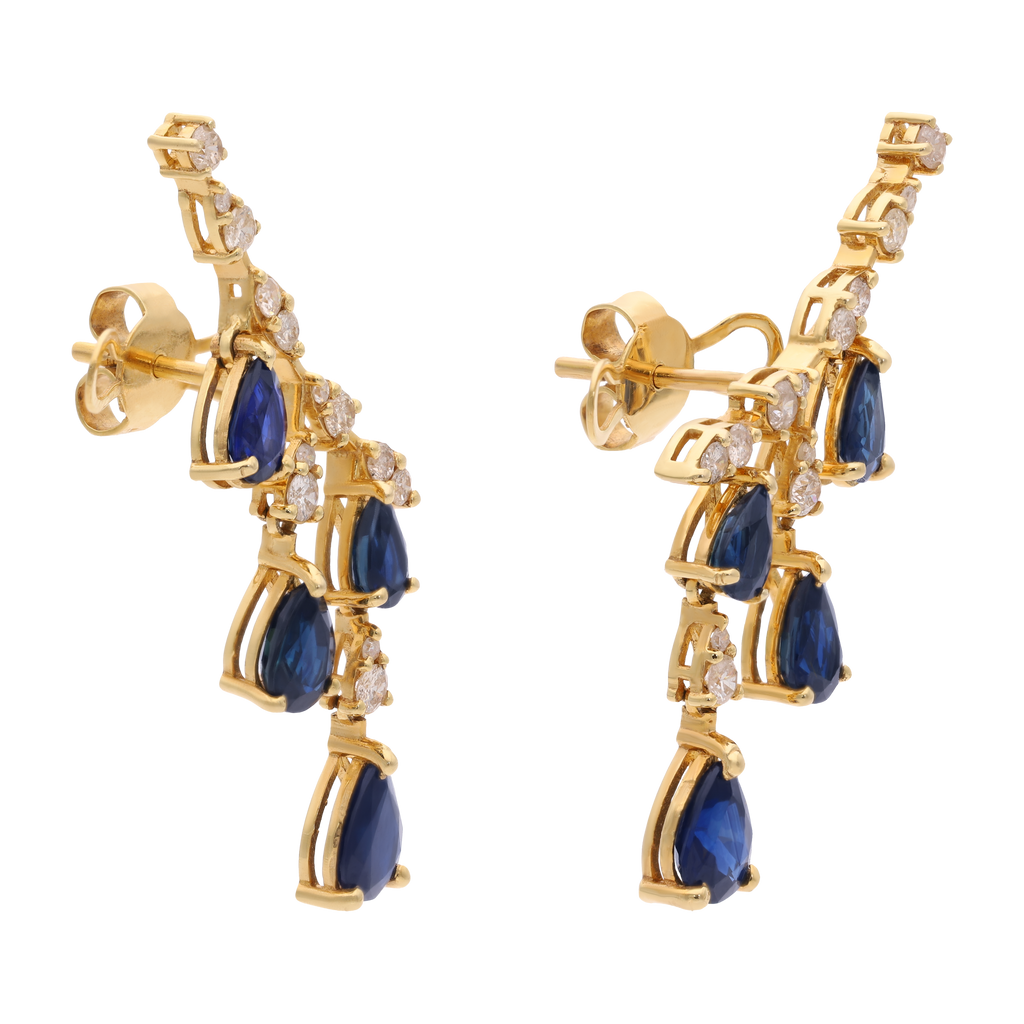Aretes earclimber zafiros y diamantes 14K