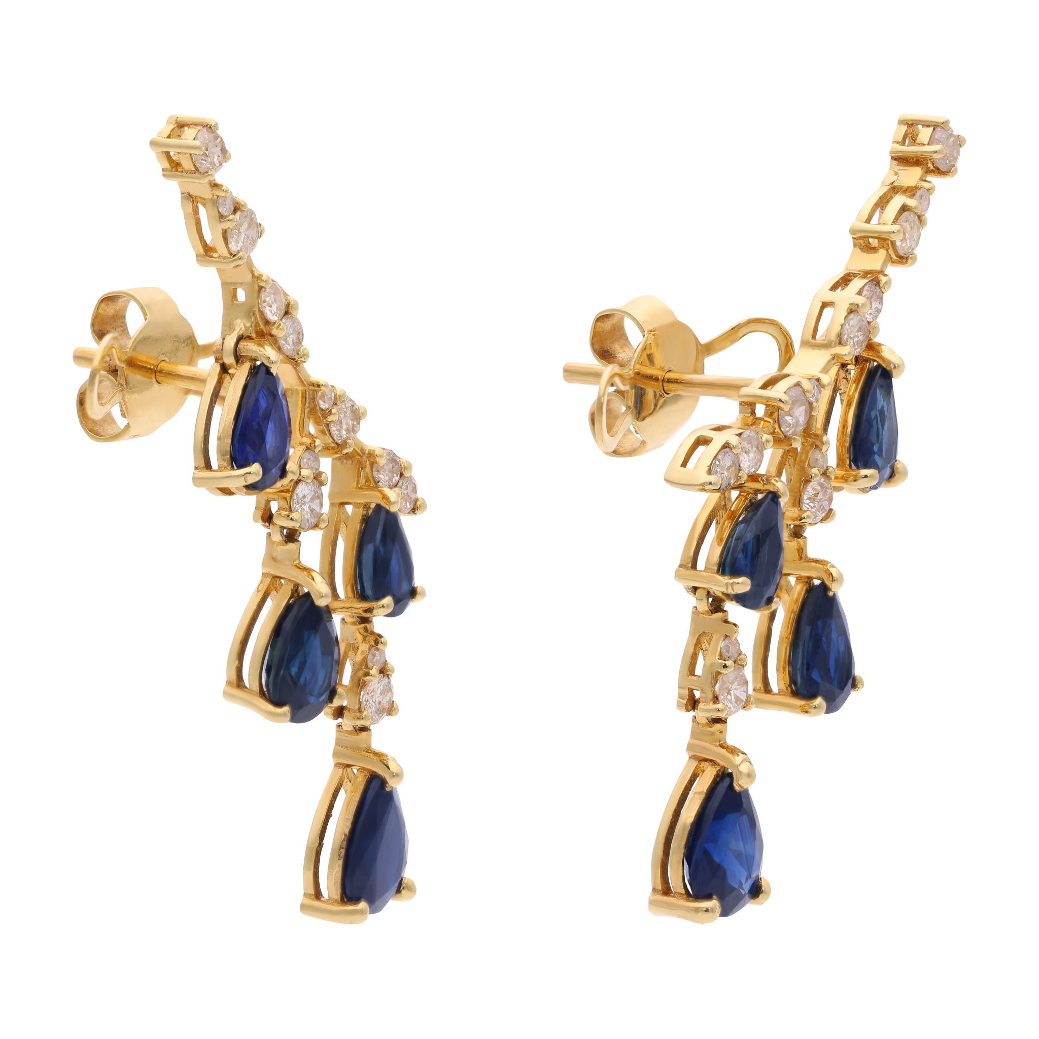 Aretes earclimber zafiros y diamantes 14K