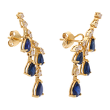 Aretes earclimber zafiros y diamantes 14K