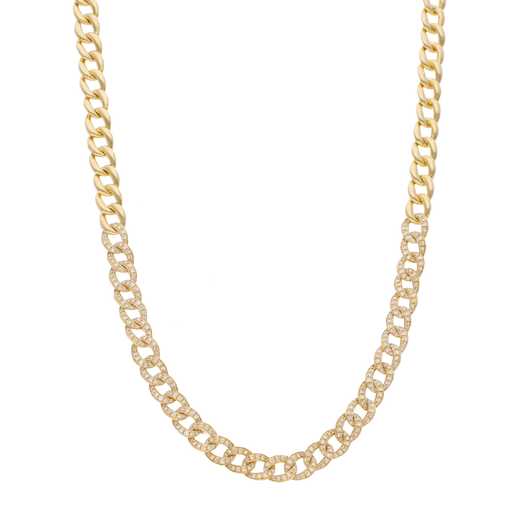 Cadena barbada lisa y brillantes 14K