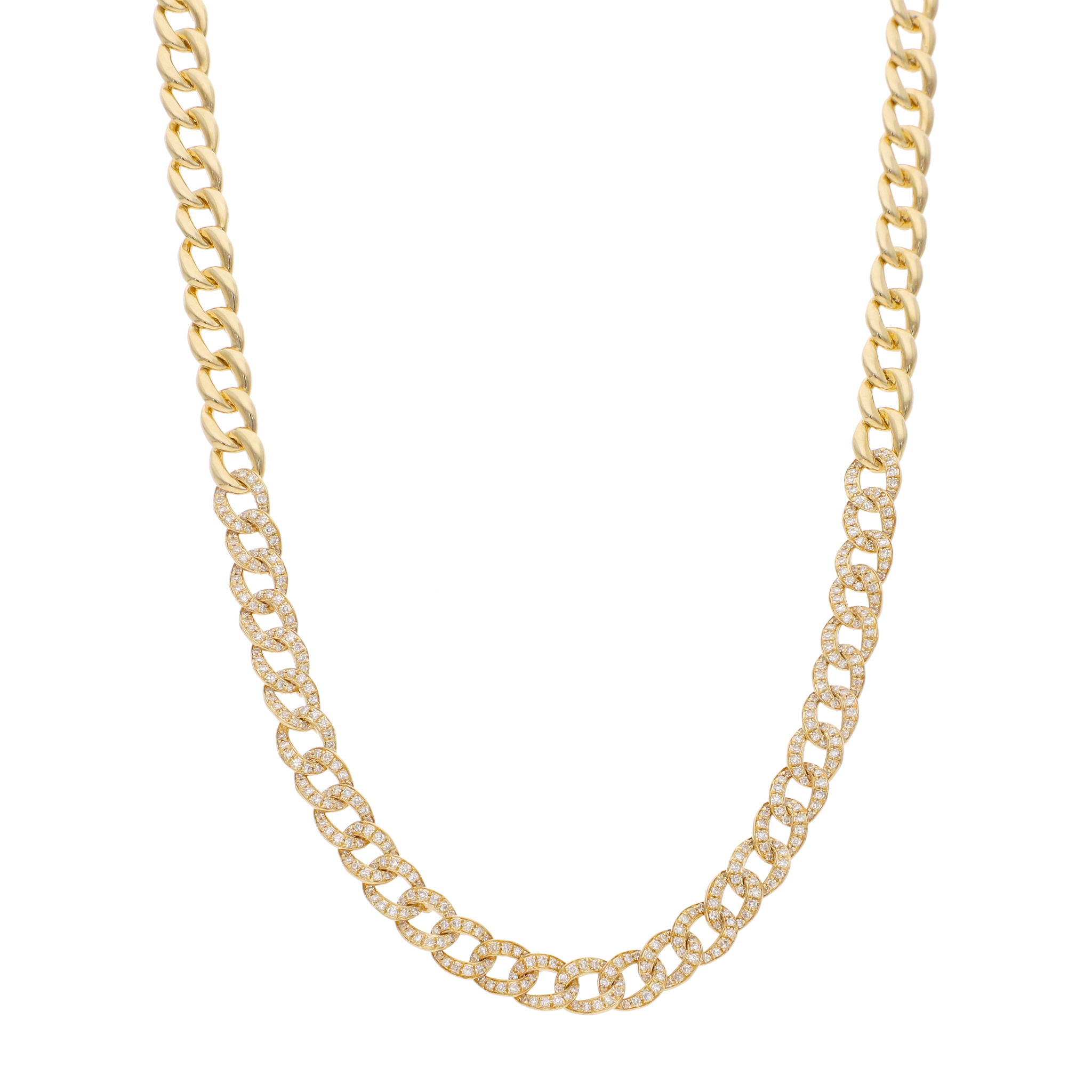 Cadena barbada lisa y brillantes 14K