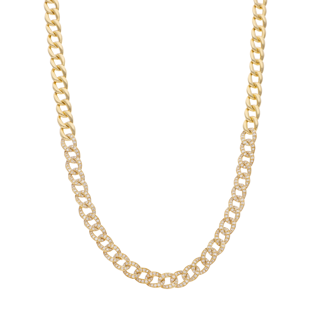 Cadena barbada lisa y brillantes 14K