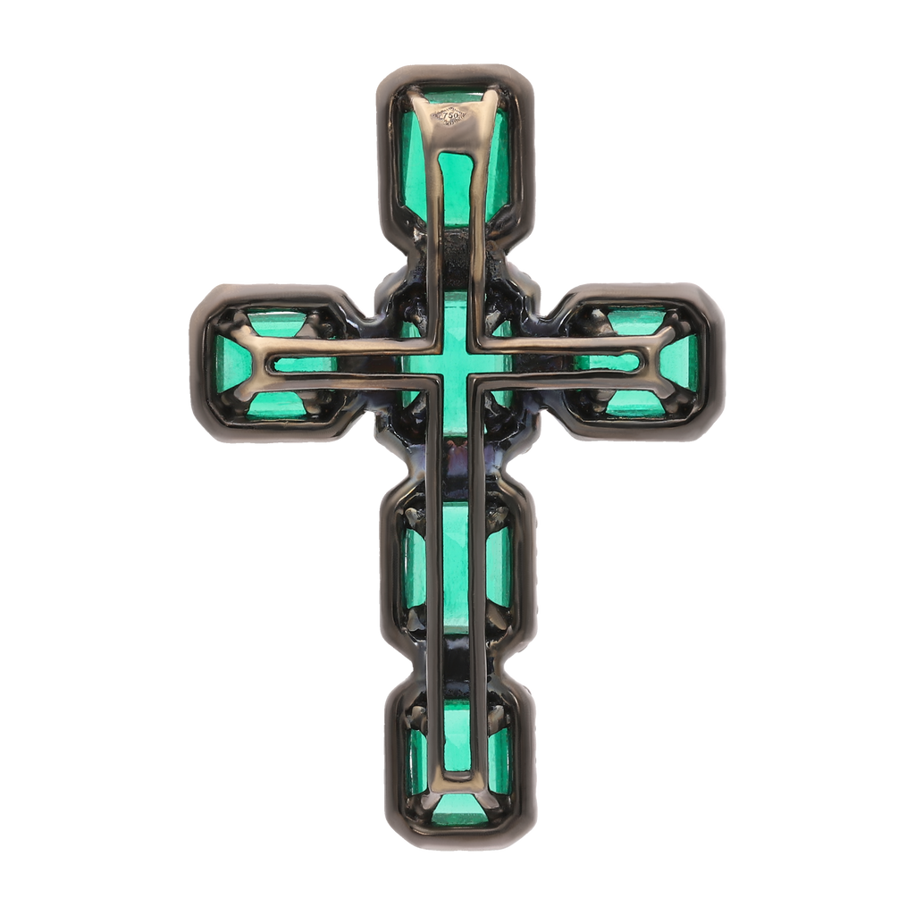 Cruz esmeraldas y brillantes oro negro 18K