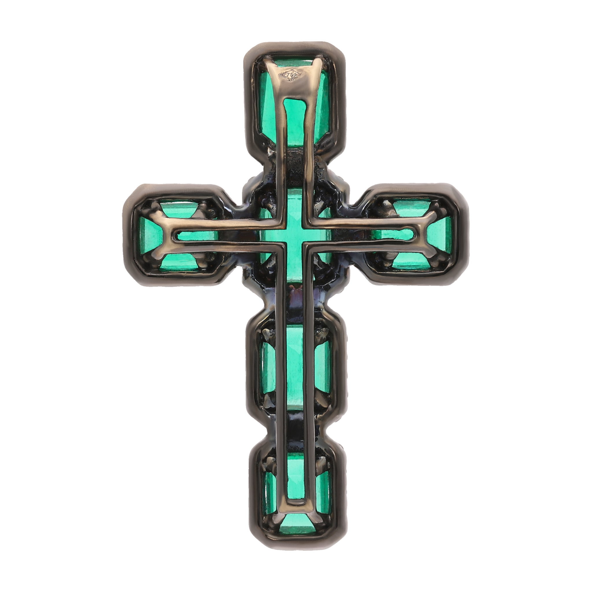 Cruz esmeraldas y brillantes oro negro 18K