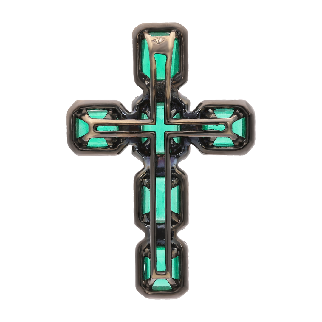 Cruz esmeraldas y brillantes oro negro 18K