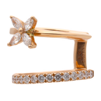 Ear cuff 2 líneas flor diamantes 14K
