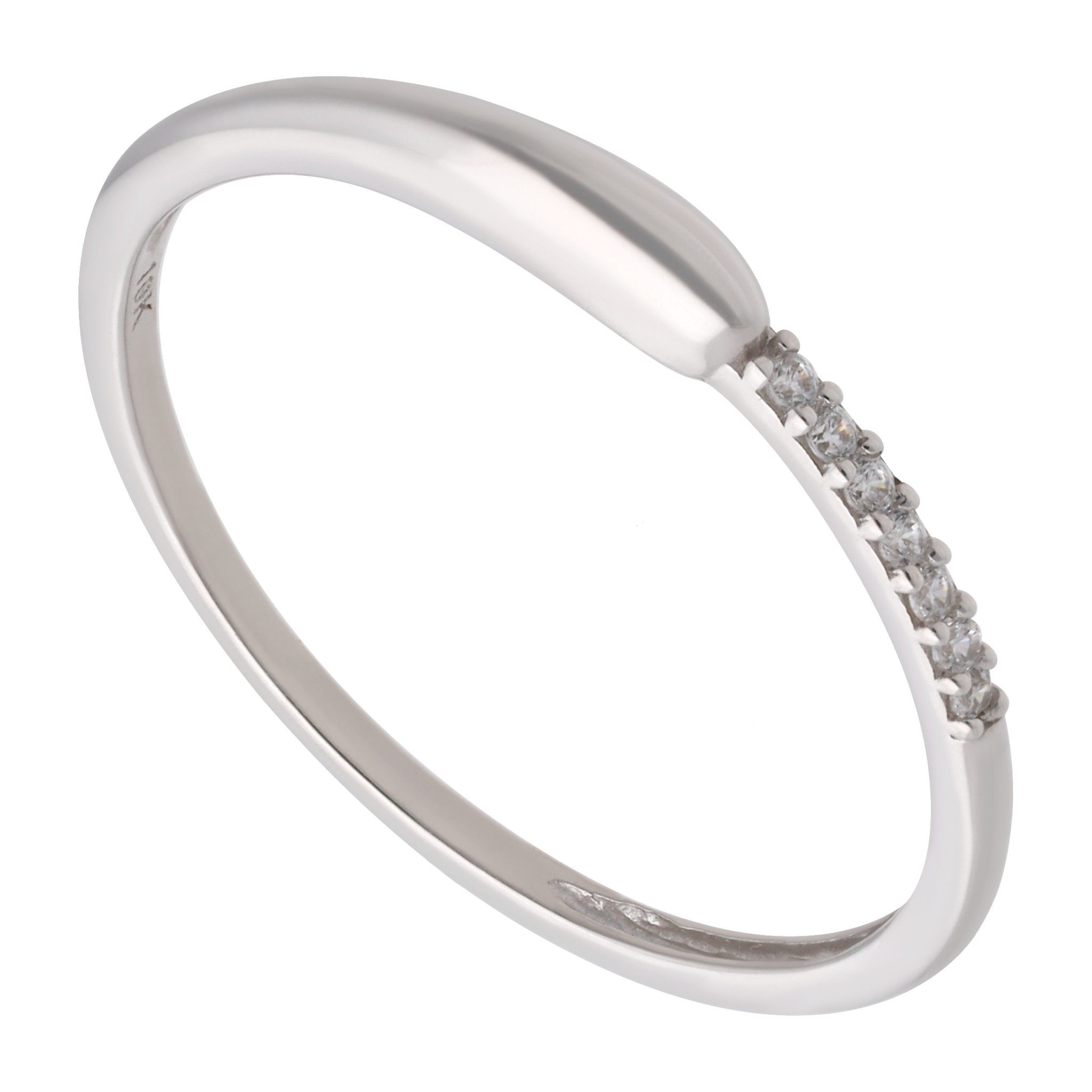Anillo liso y circonias oro blanco 10K