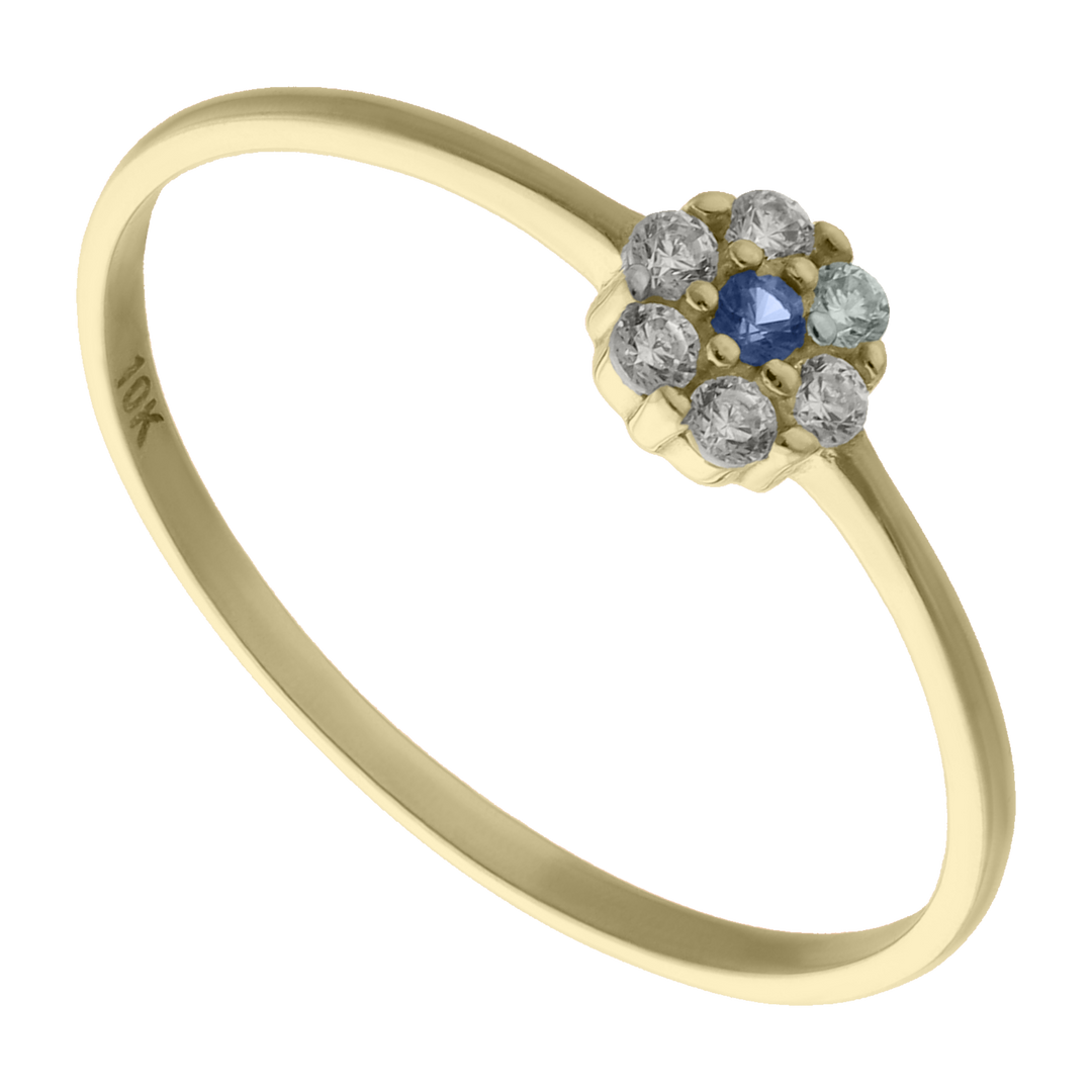 Anillo para niña flor circonias oro amarillo 10K