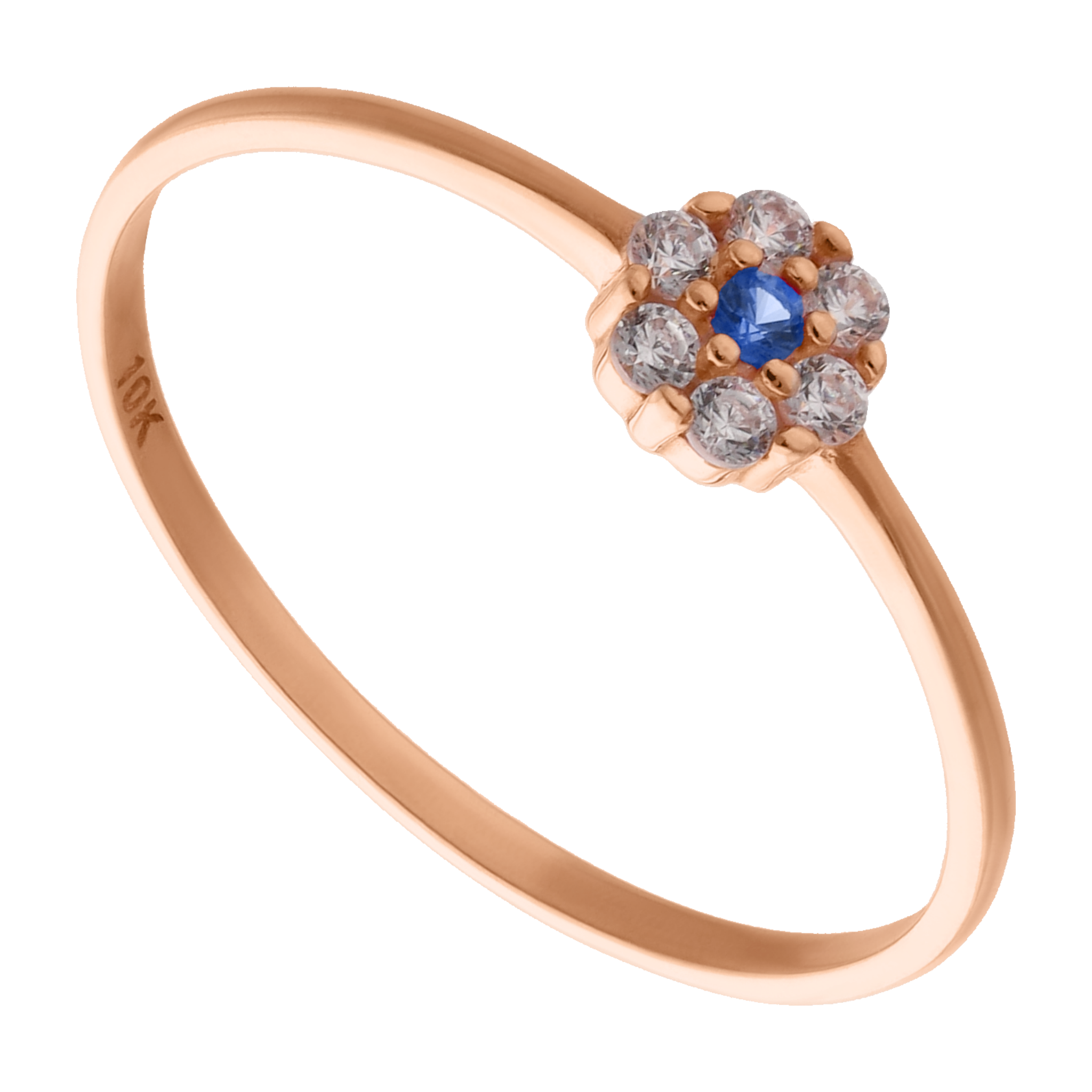 Anillo para niña flor circonias oro rosa 10K