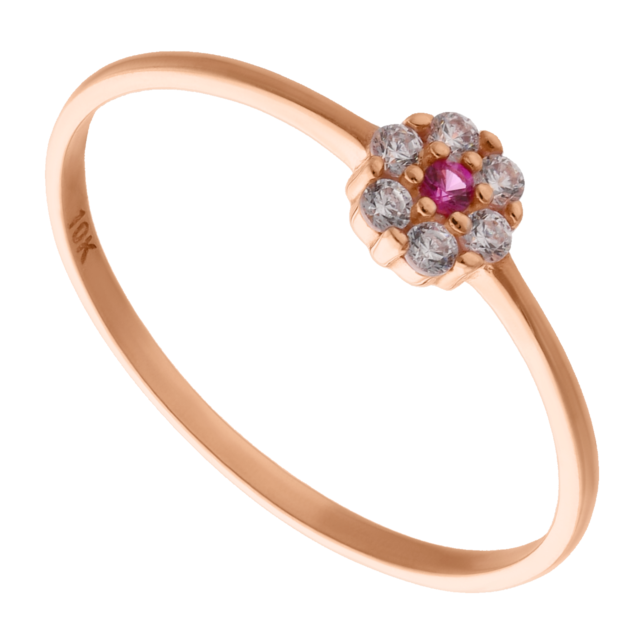 Anillo para niña flor circonias oro rosa 10K