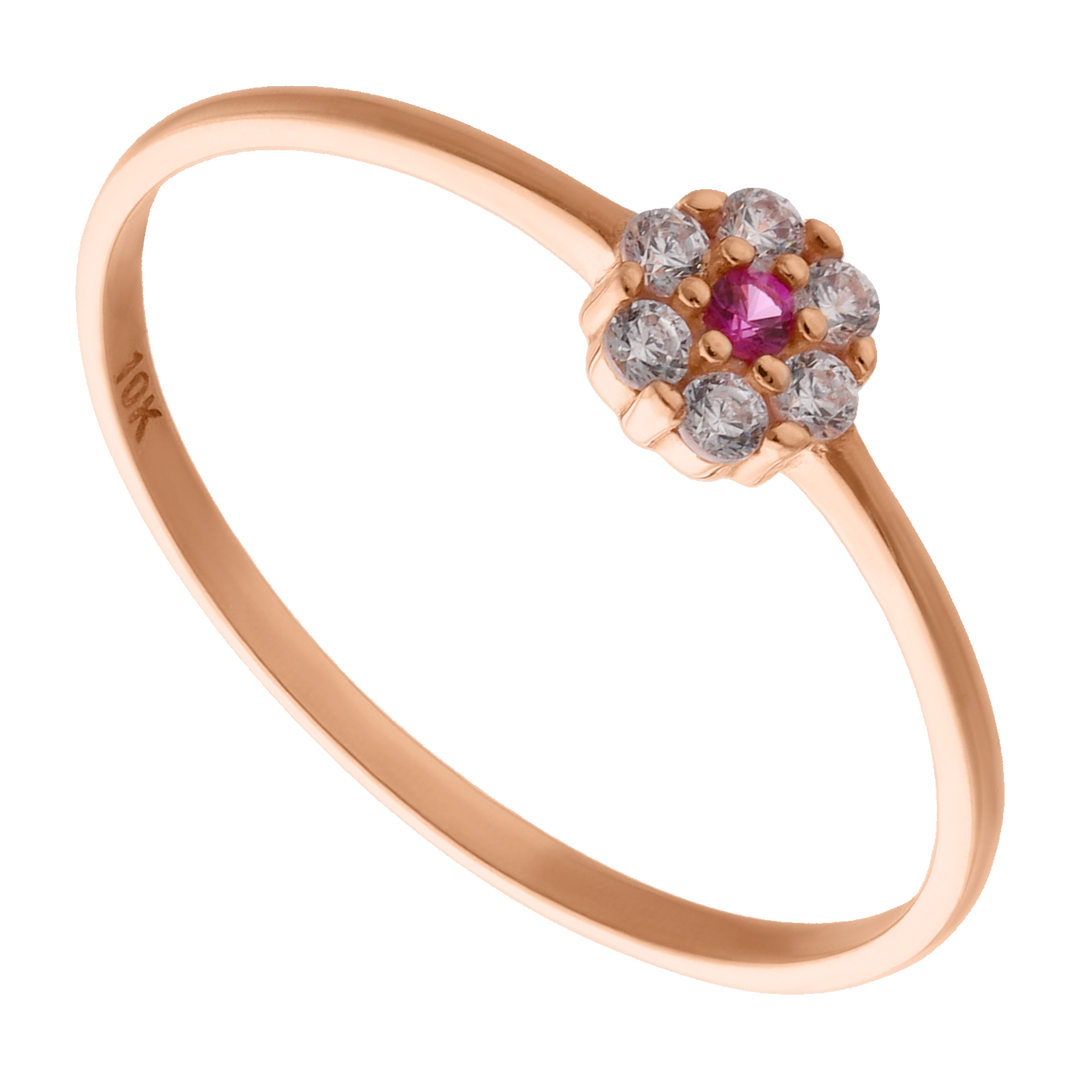 Anillo para niña flor circonias oro rosa 10K