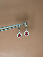 Aretes largos rubíes y brillantes 14K