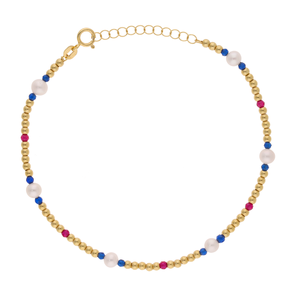 Pulsera perlas colores bolitas oro 14K