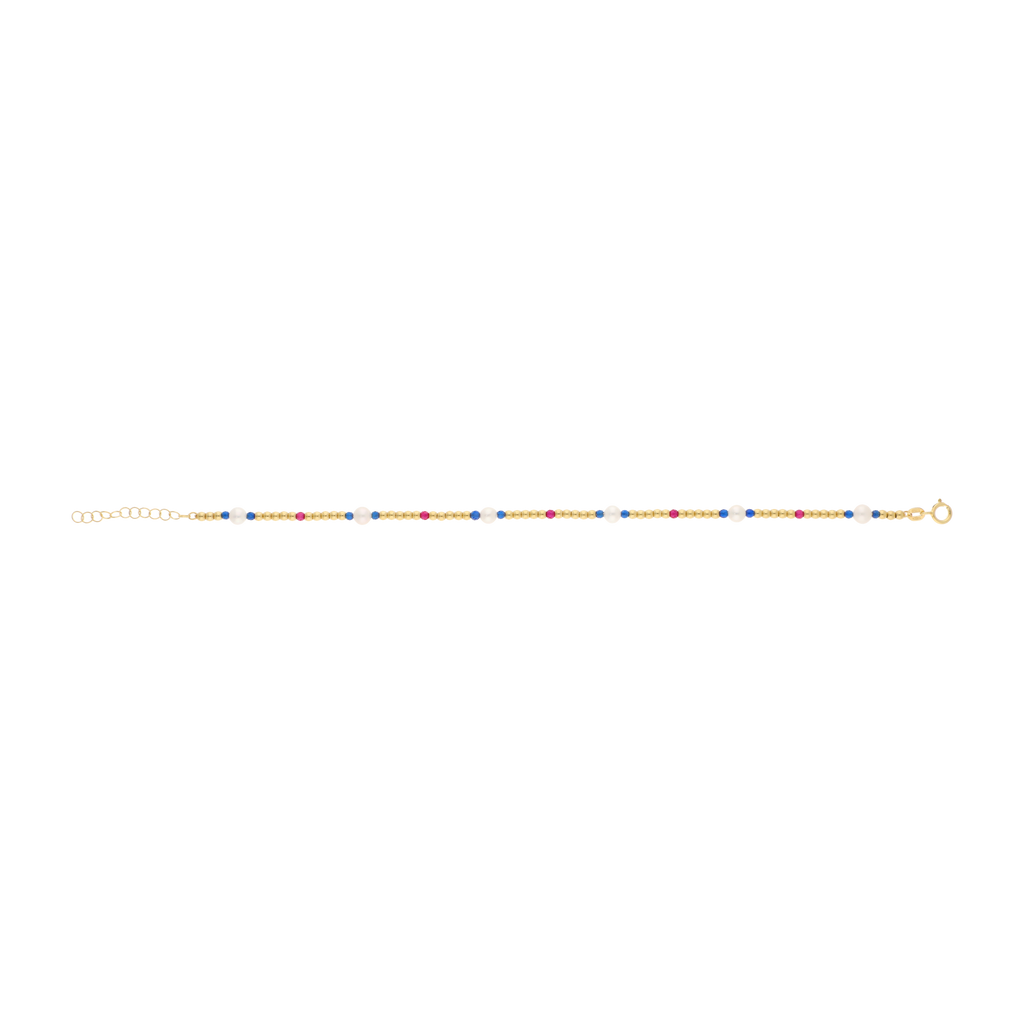 Pulsera perlas colores bolitas oro 14K