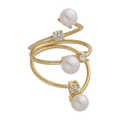 Anillo 3 filas perlas y circonias 14K