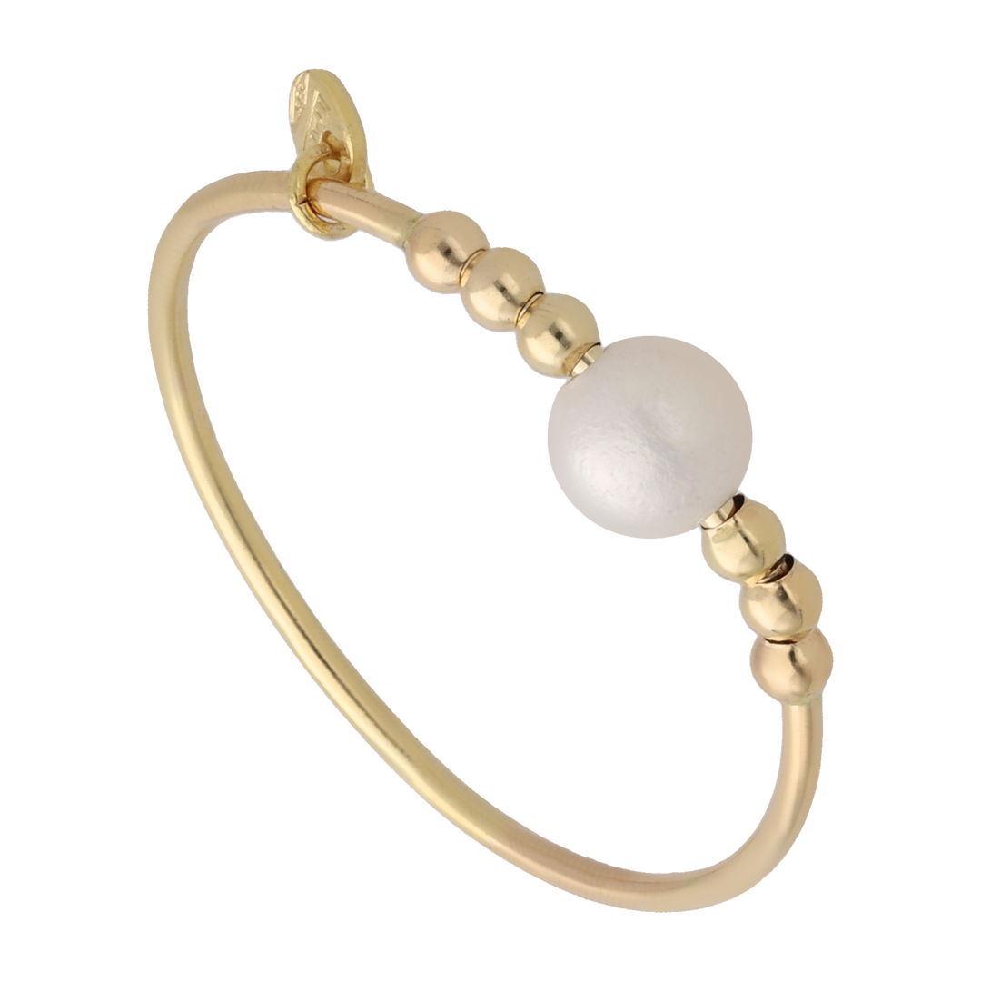 Anillo delgado bolitas mini y perla 14K