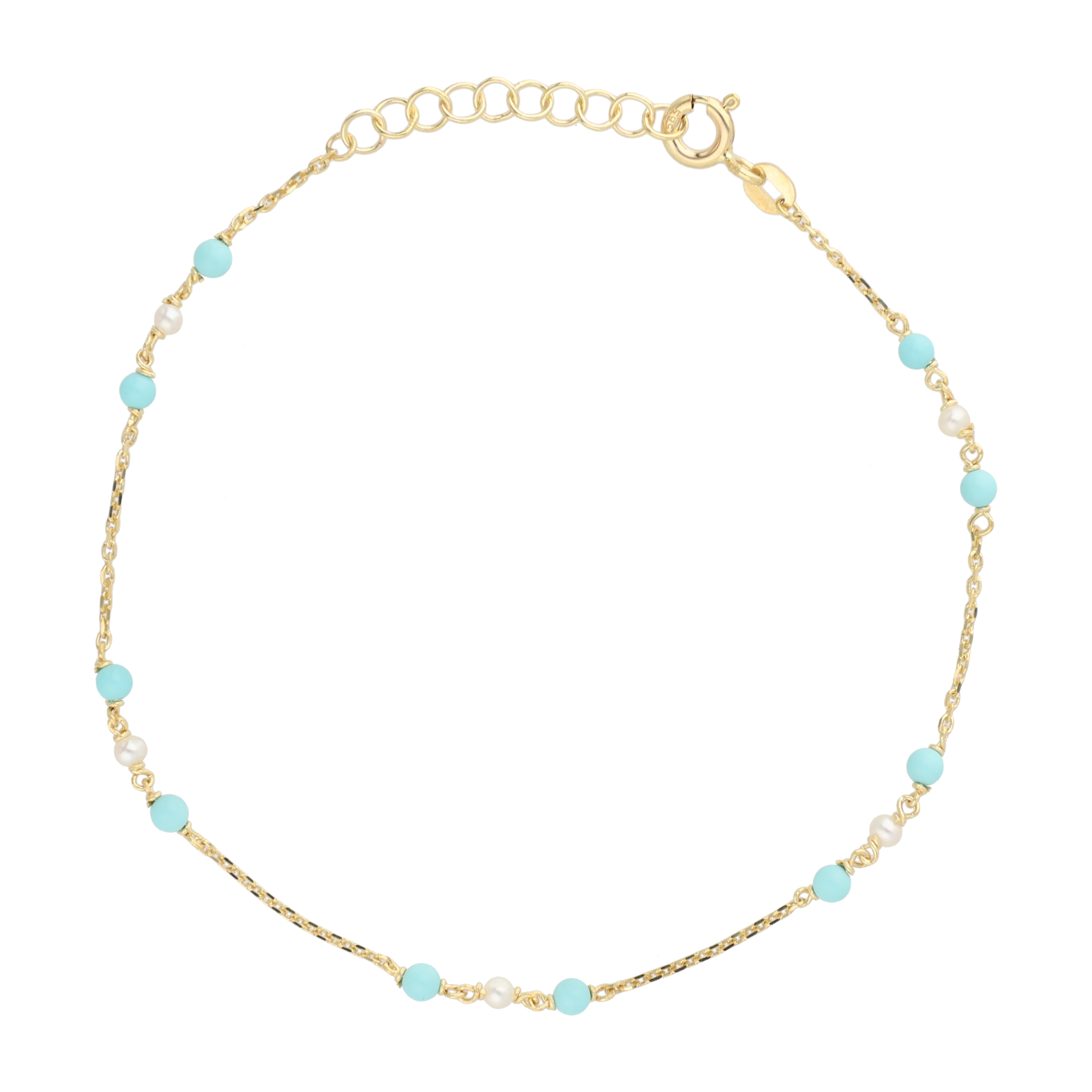 Pulsera perlas mini y turquesa 14K