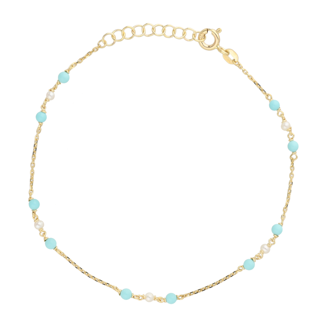 Pulsera perlas mini y turquesa 14K