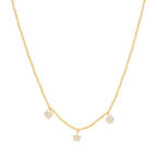 Collar bolitas dijes colgantes circonias 14K