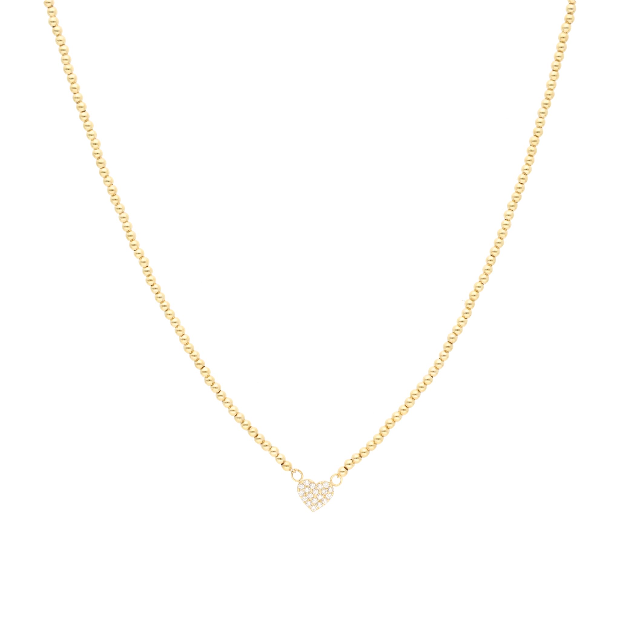 Collar bolitas dijes corazón circonias 14K