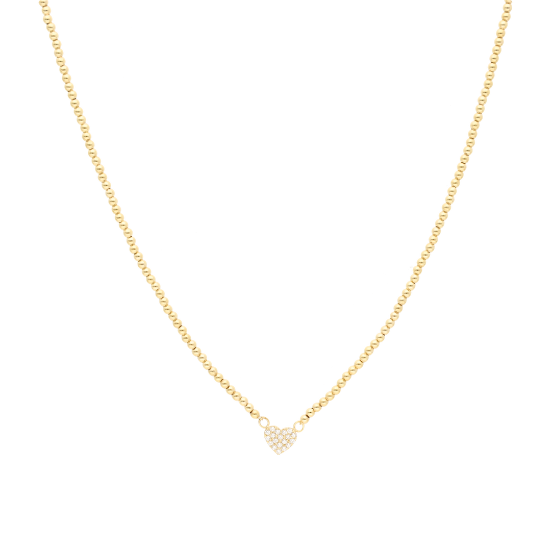 Collar bolitas dijes corazón circonias 14K