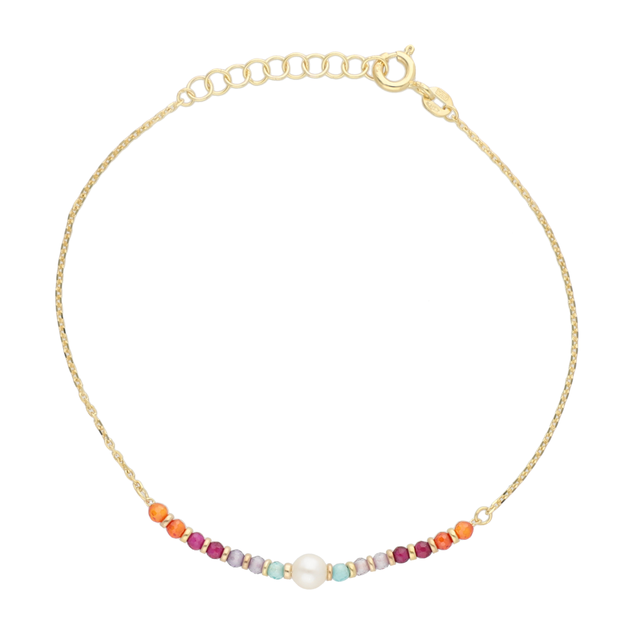 Pulsera perla y bolitas colores 14K