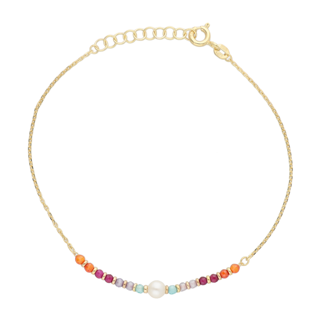 Pulsera perla y bolitas colores 14K