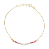 Pulsera perla y bolitas colores 14K