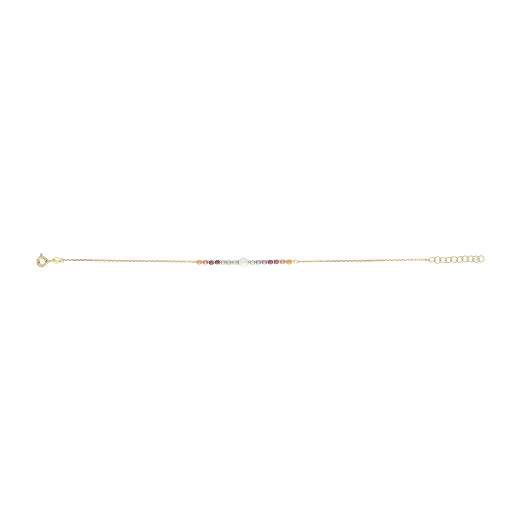 Pulsera perla y bolitas colores 14K