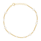 Pulsera perlas blancas y bolitas oro 14K