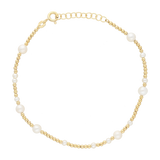 Pulsera perlas blancas y bolitas oro 14K