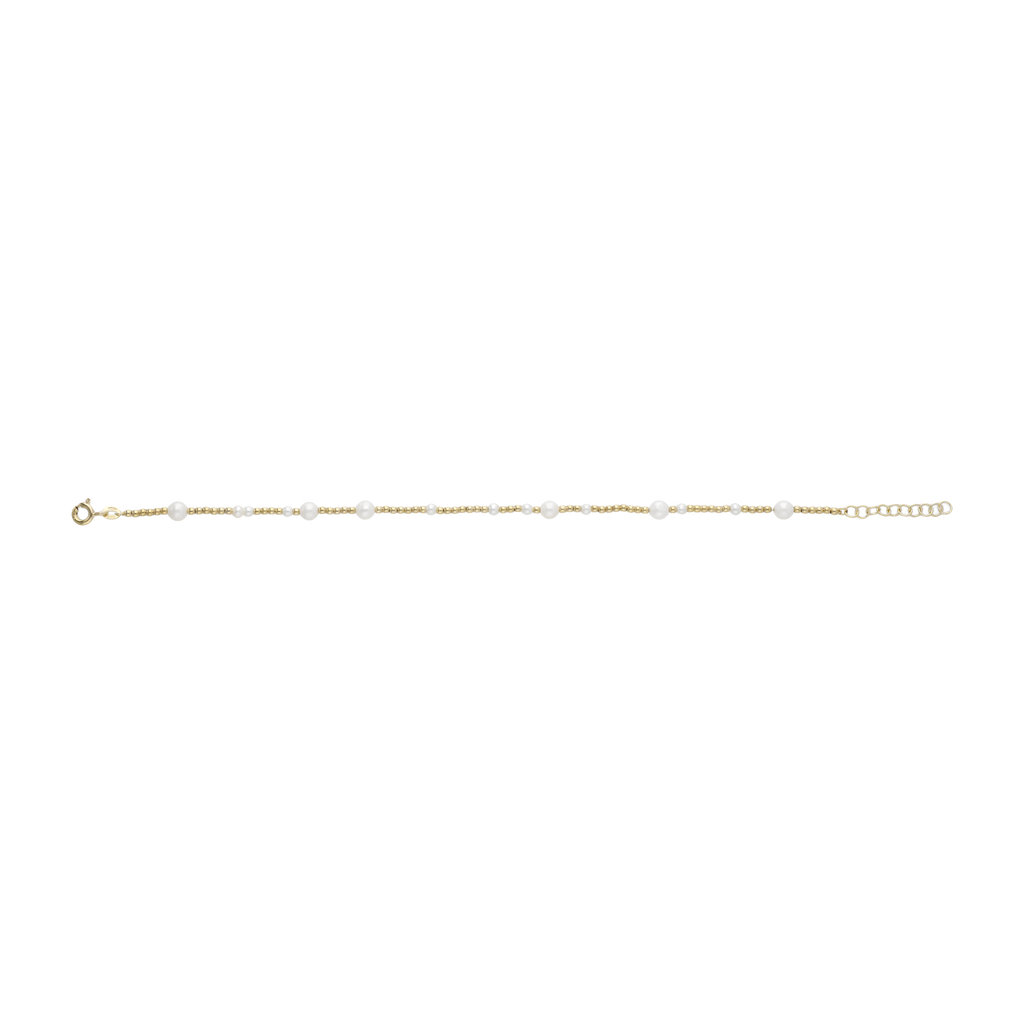 Pulsera perlas blancas y bolitas oro 14K
