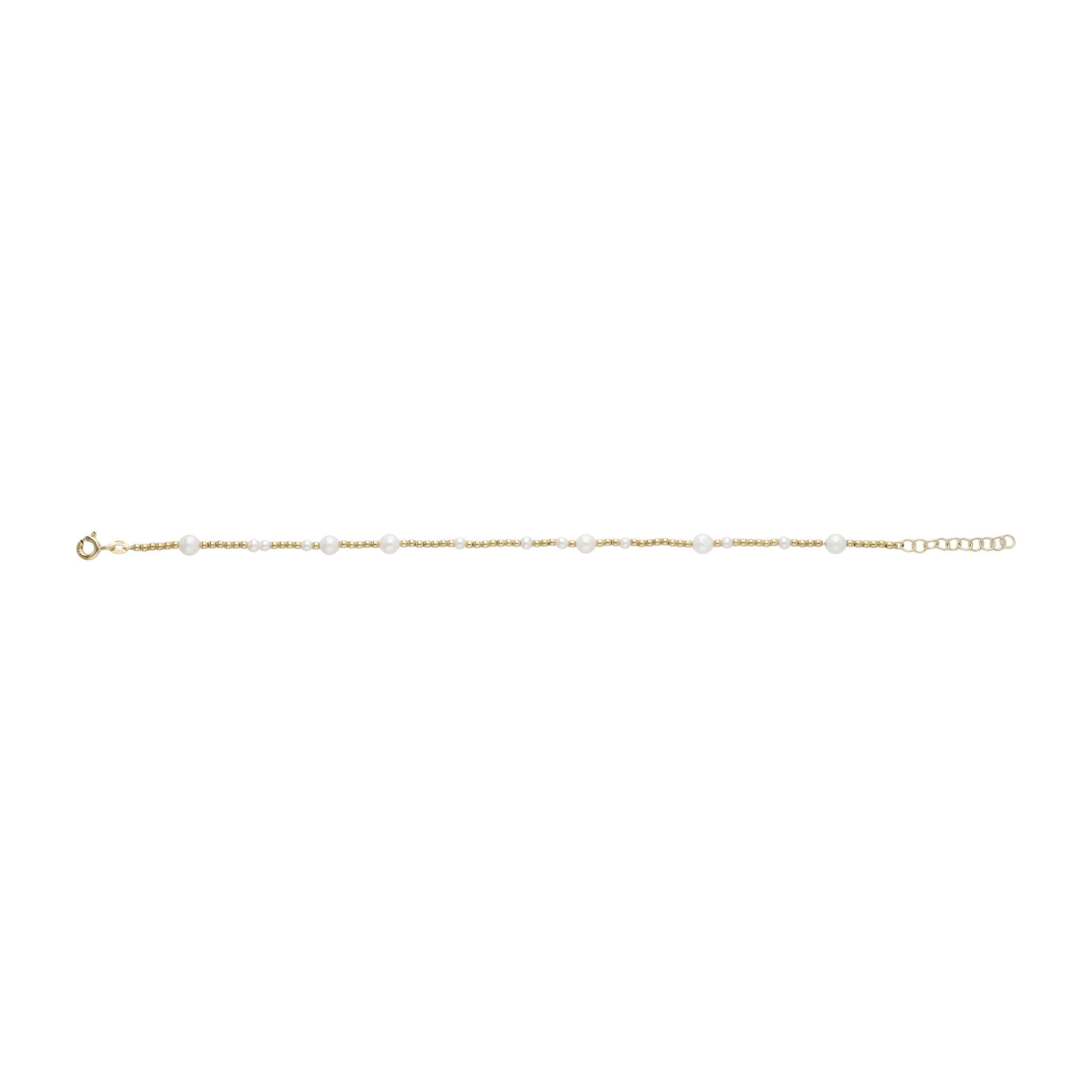 Pulsera perlas blancas y bolitas oro 14K