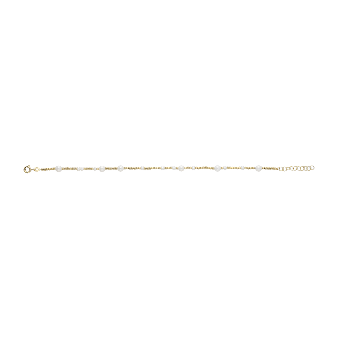 Pulsera perlas blancas y bolitas oro 14K