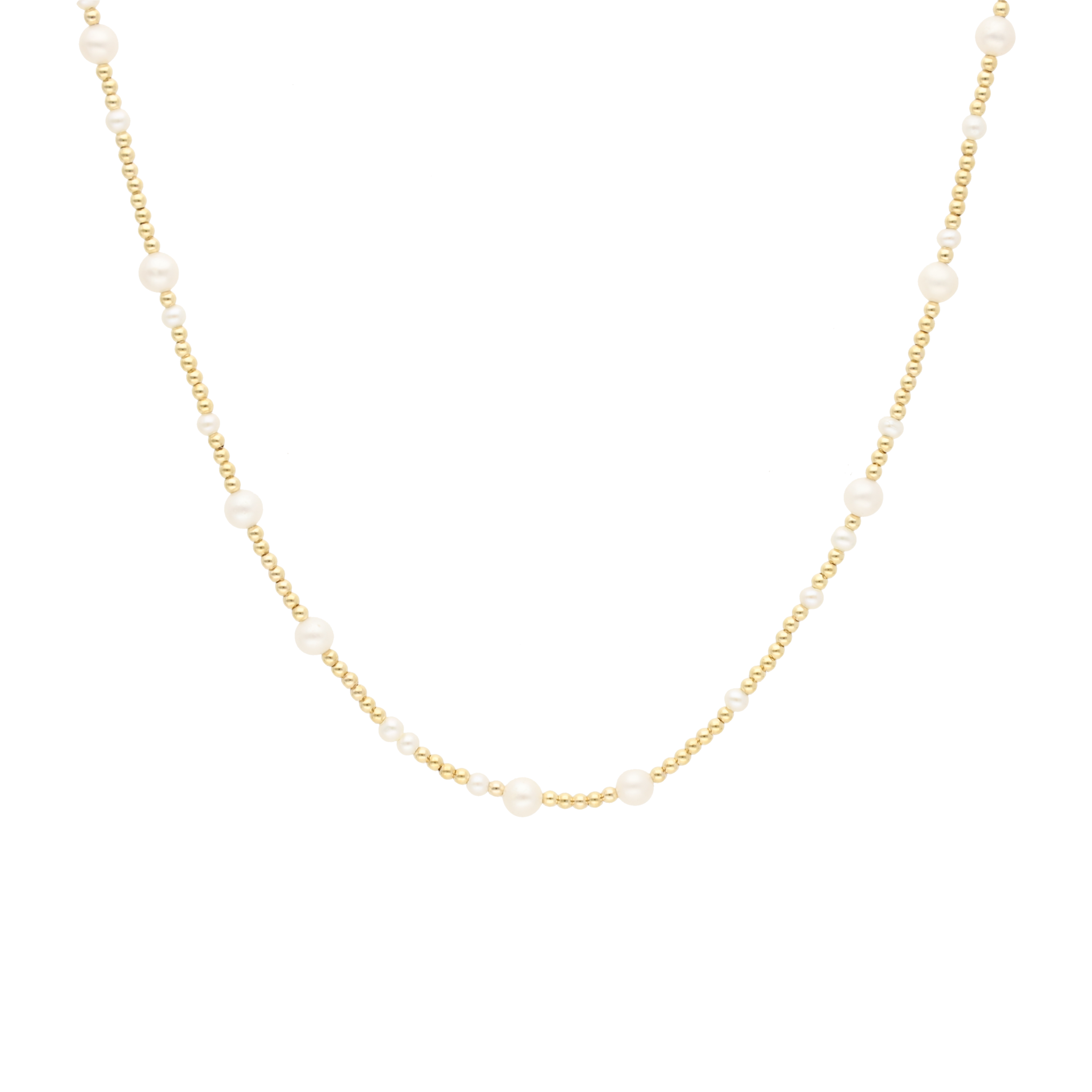 Collar perlas blancas y bolitas oro 14K
