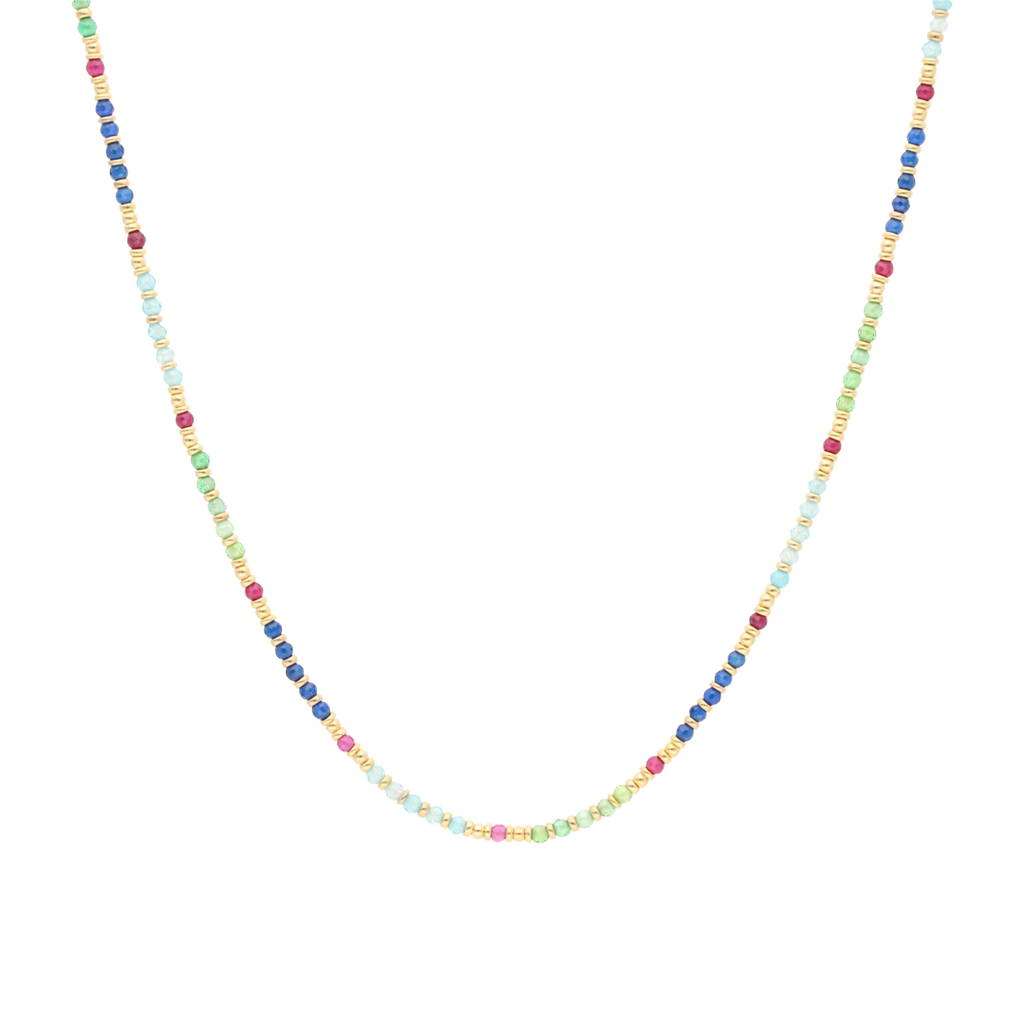 Collar bolitas mini oro y colores 14K