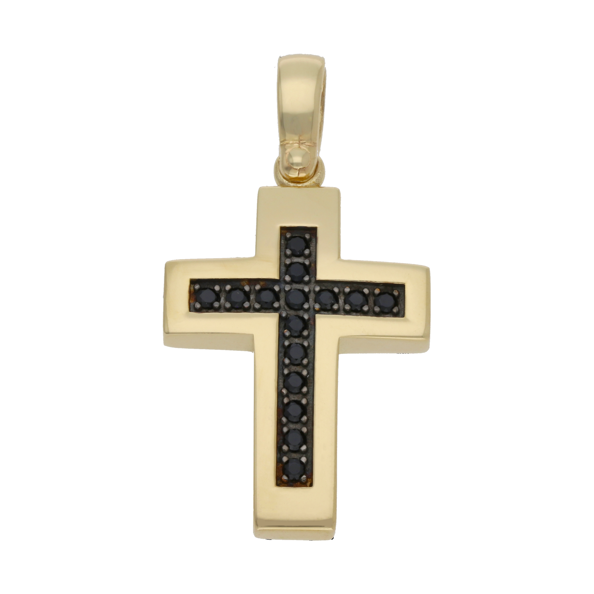 Cruz bisel liso circonias negras 14K