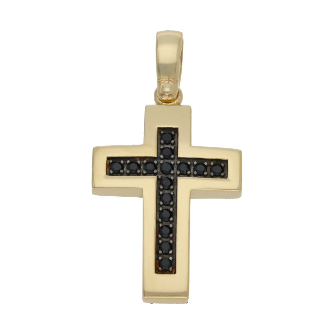 Cruz bisel liso circonias negras 14K