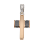 Cruz bicolor piedras negras 14K