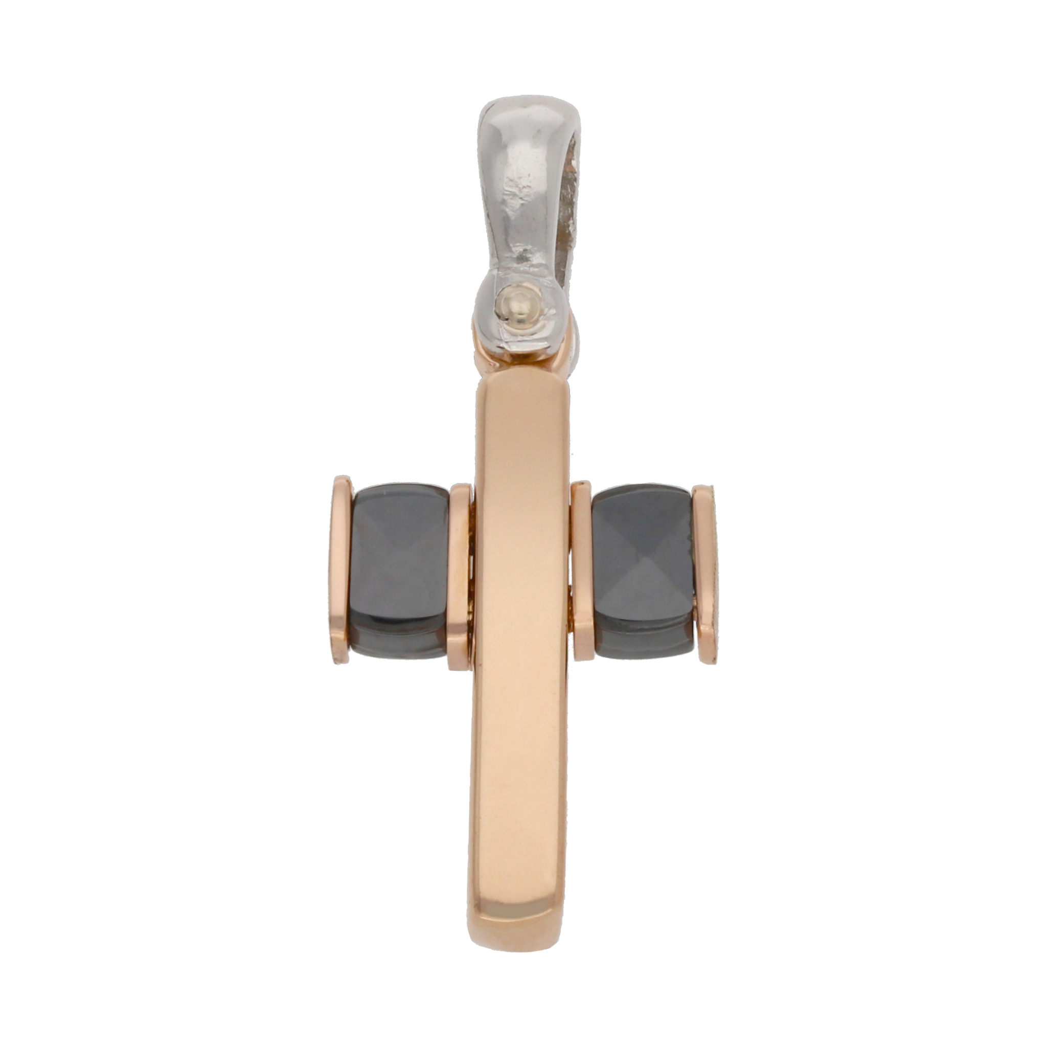 Cruz bicolor piedras negras 14K