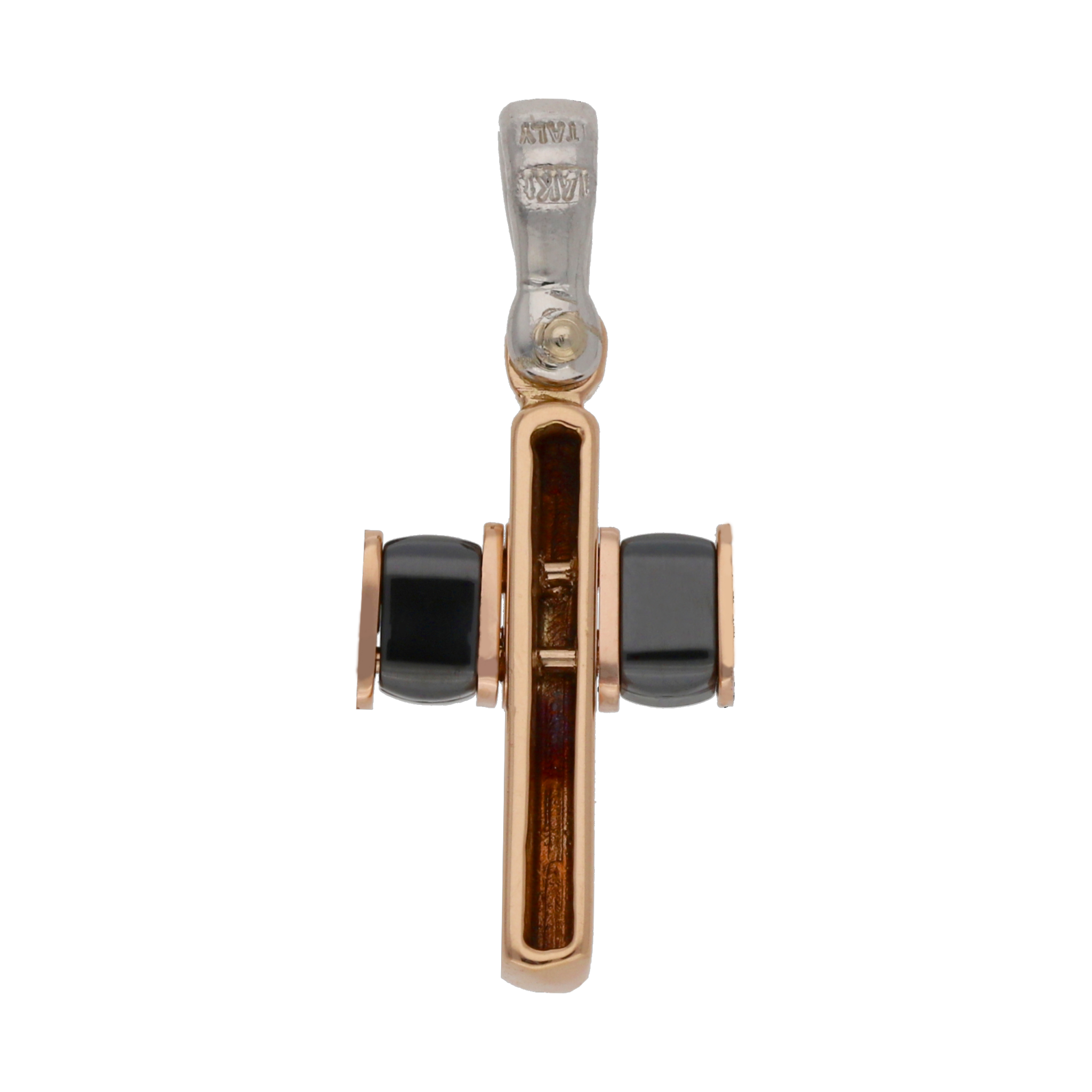 Cruz bicolor piedras negras 14K