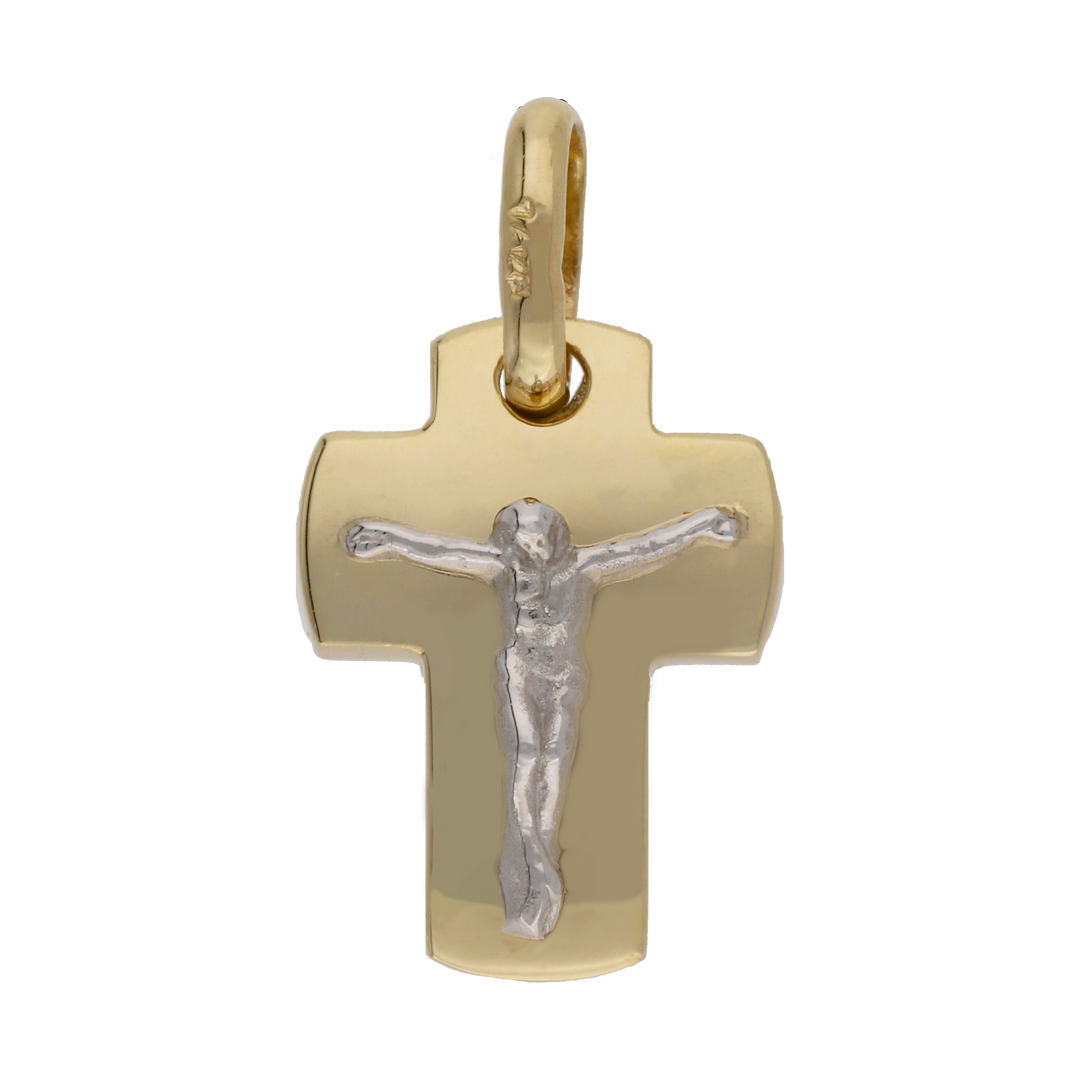 Cruz mini Cristo bicolor 14K