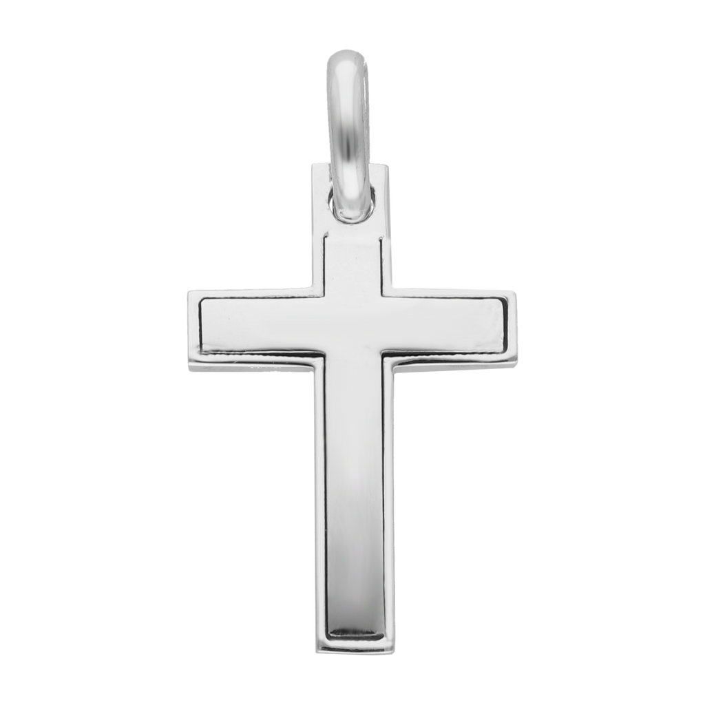 Cruz lisa oro blanco 14K