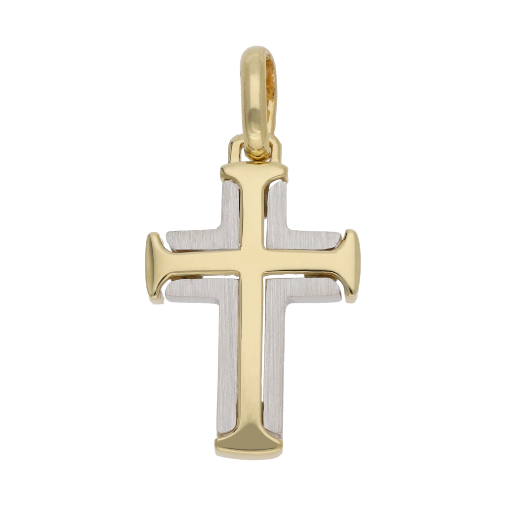 Cruz bicolor lisa y mate 14K