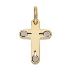 Cruz bicolor lisa y círculos mate 14K