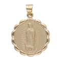 Medalla grande Guadalupe bisel ondeado 14K