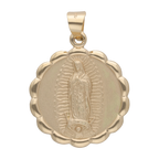 Medalla grande Guadalupe bisel ondeado 14K